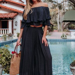black off the shoulder top and pants set 225406.jpg